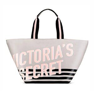 Victoria's Secret NWT Light Gray Striped Weekender Beach Tote Bag